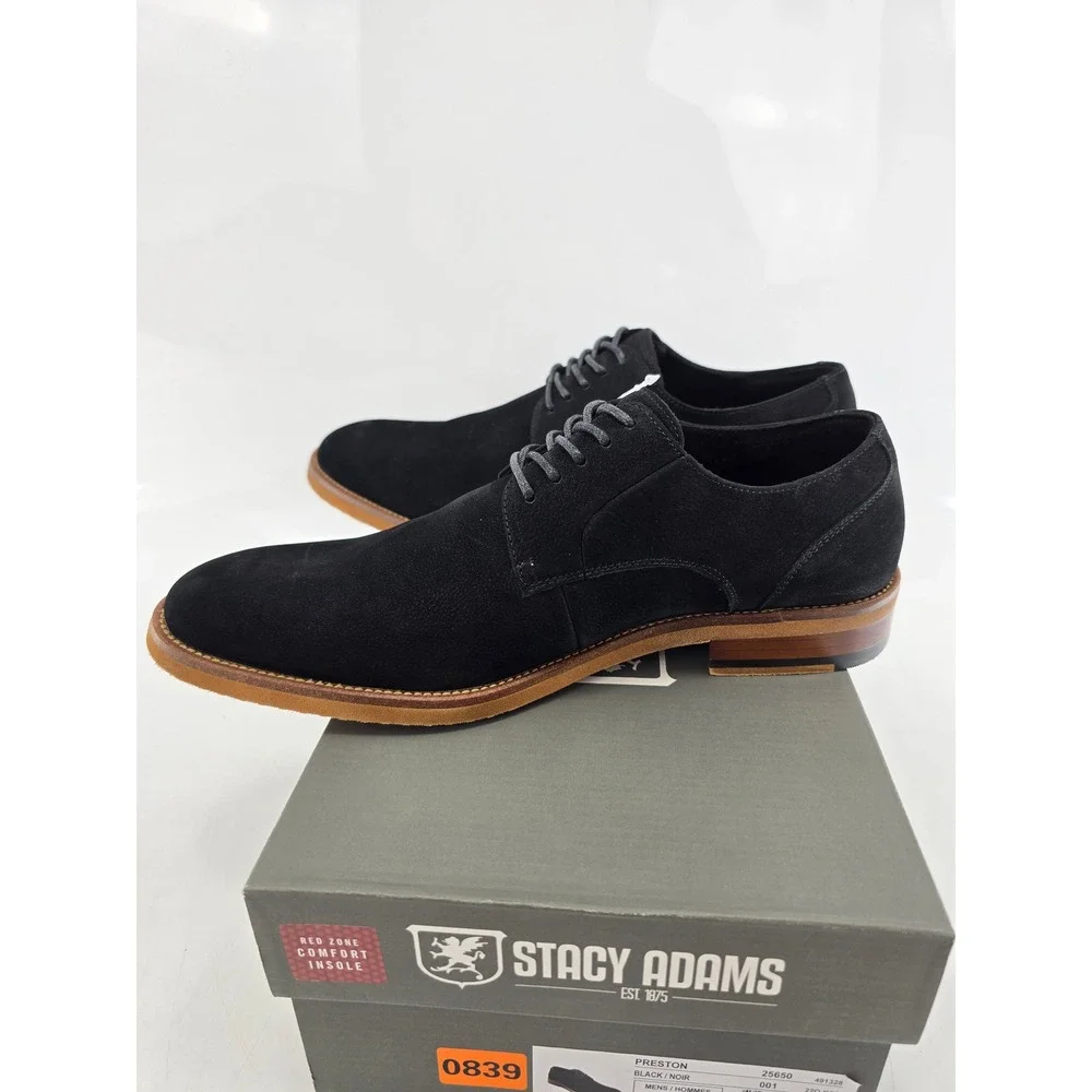 Stacy Adams Preston Oxford Shoes Mens 7.5 Black Suede Leather Lace Up - New